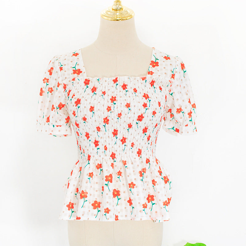 Floral floral shirt with waist and short sleeves