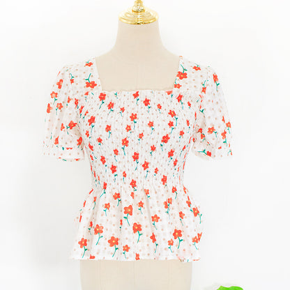 Floral floral shirt with waist and short sleeves