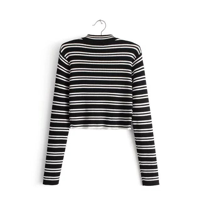 STRIPPED ZIPPER CROPPED SWEATSHIRT