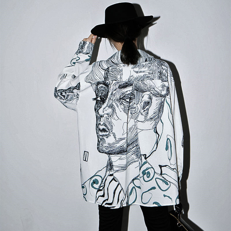 Women's face printed loose chiffon shirt