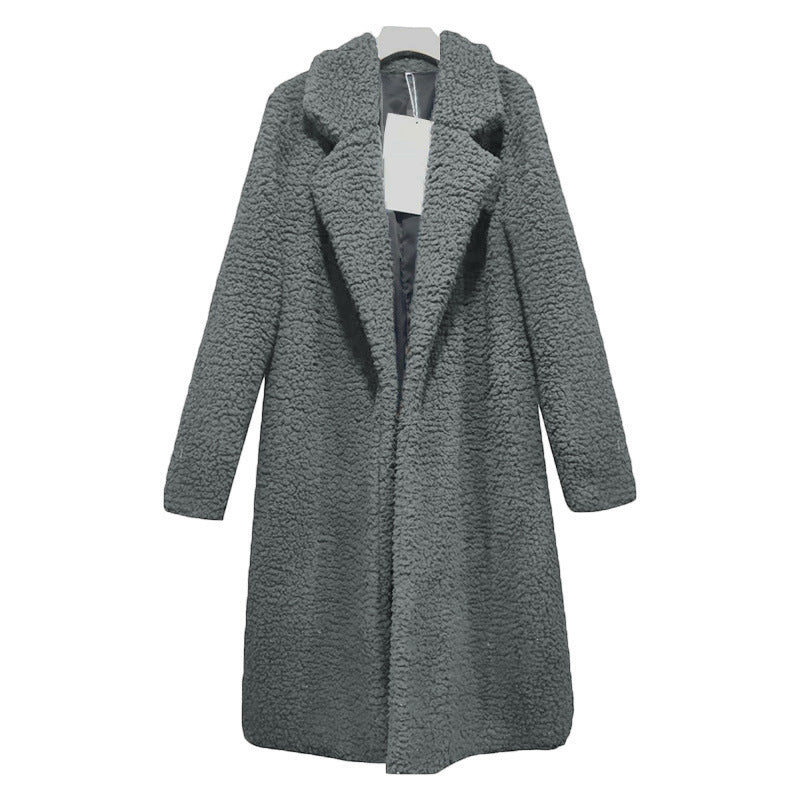 Cardigan à revers en velours d'agneau coupe-vent polaire mi-long pour femme