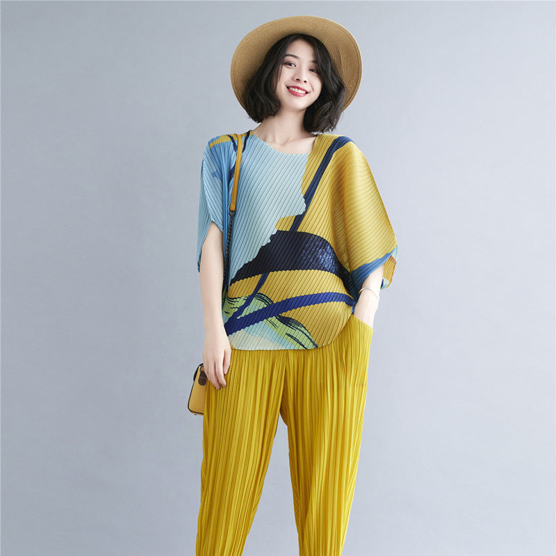 New Short Pleated Top Women's Chiffon Irregular T-shirt Thin