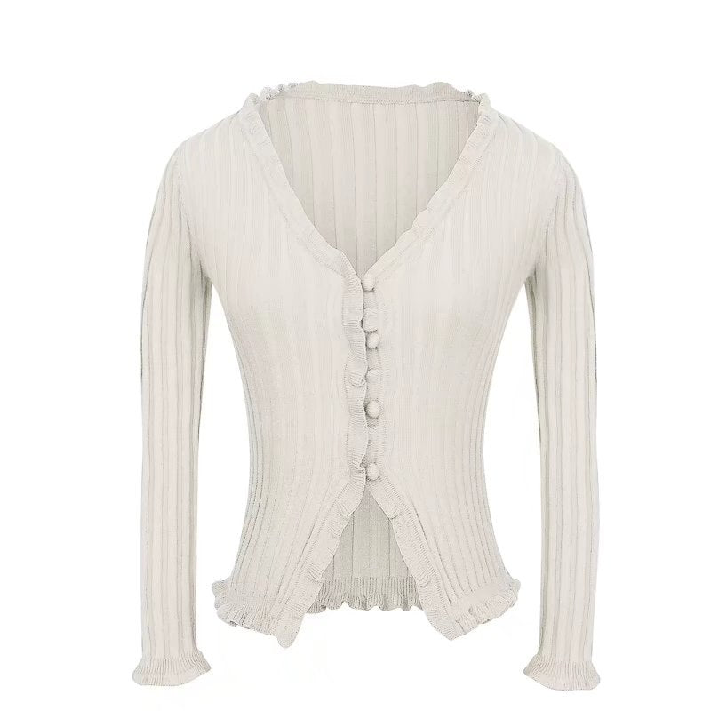 early spring new women's knitted short-sleeved T-shirt tight-fitting sexy fungus lace sweater cardigan