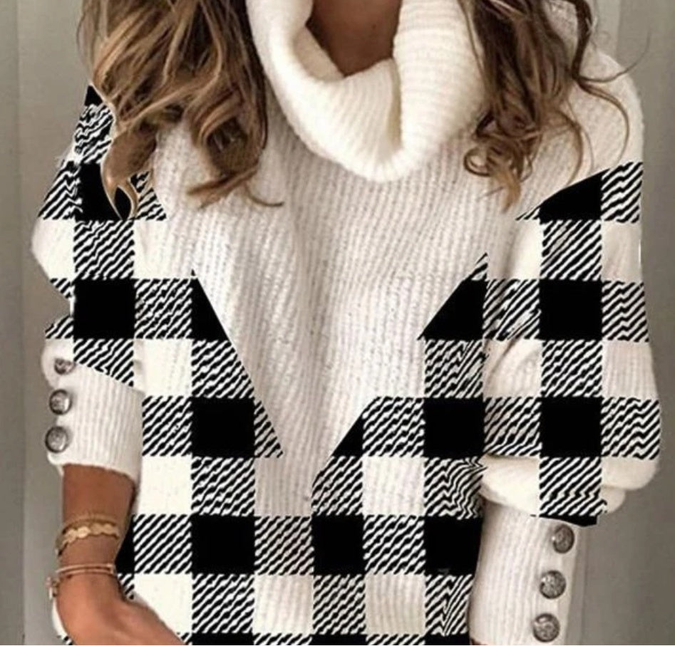 Europe and America Women's Plaid Lapel Knit Fashion Top