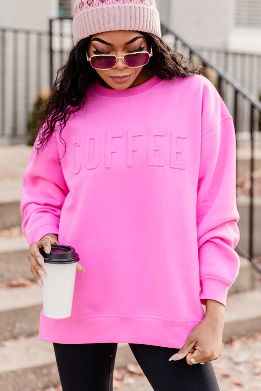 Bonbon COFFEE Sudadera casual con letras en relieve