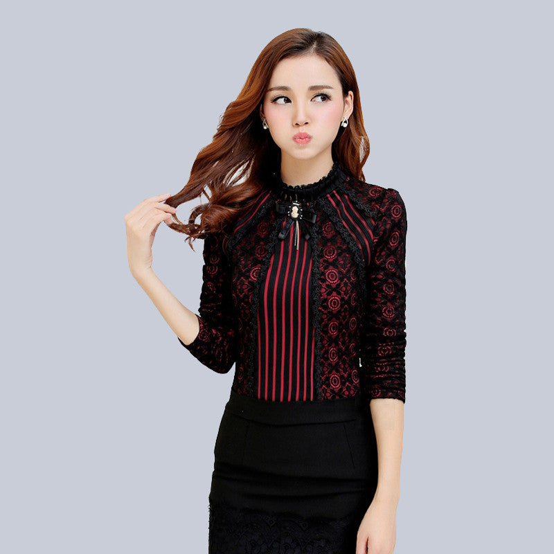 Spring and Autumn New Lace bottoming shirt