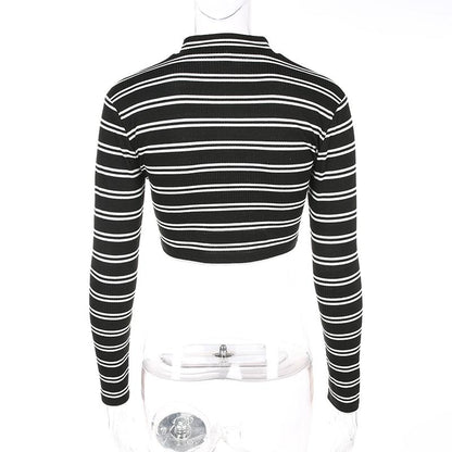 STRIPPED ZIPPER CROPPED SWEATSHIRT