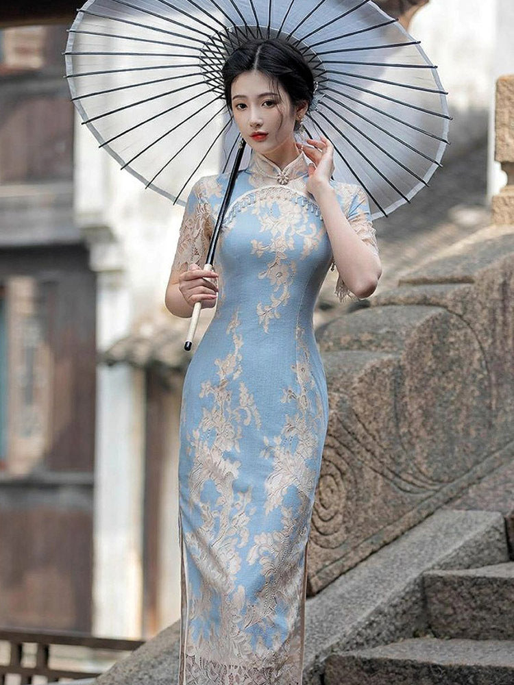 Dentelle Cheongsam jeune tempérament haut de gamme été