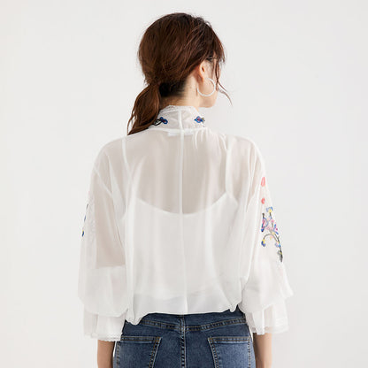 Design Sense Niche Retro Chiffon Printed Urban Casual Shirt