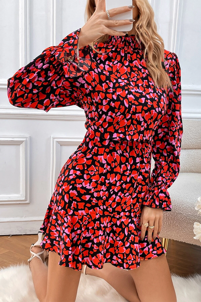 Minivestido manga larga con estampado en forma de corazón del día de San Valentín rojo