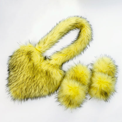 Crossbody Love Slippers Suit Raccoon Fur Fur Plush Shell Bag Home Shoes Bag Suit