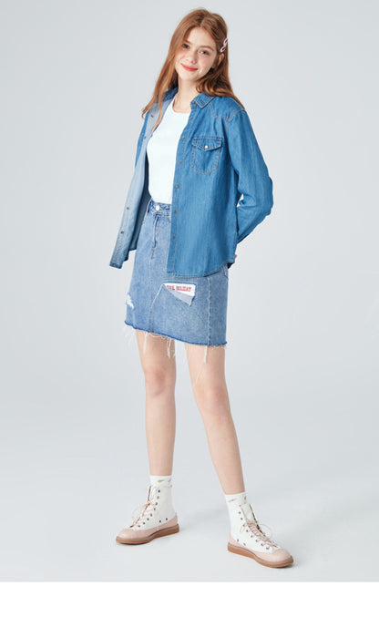 Chemise en jean à manches longues pour femme