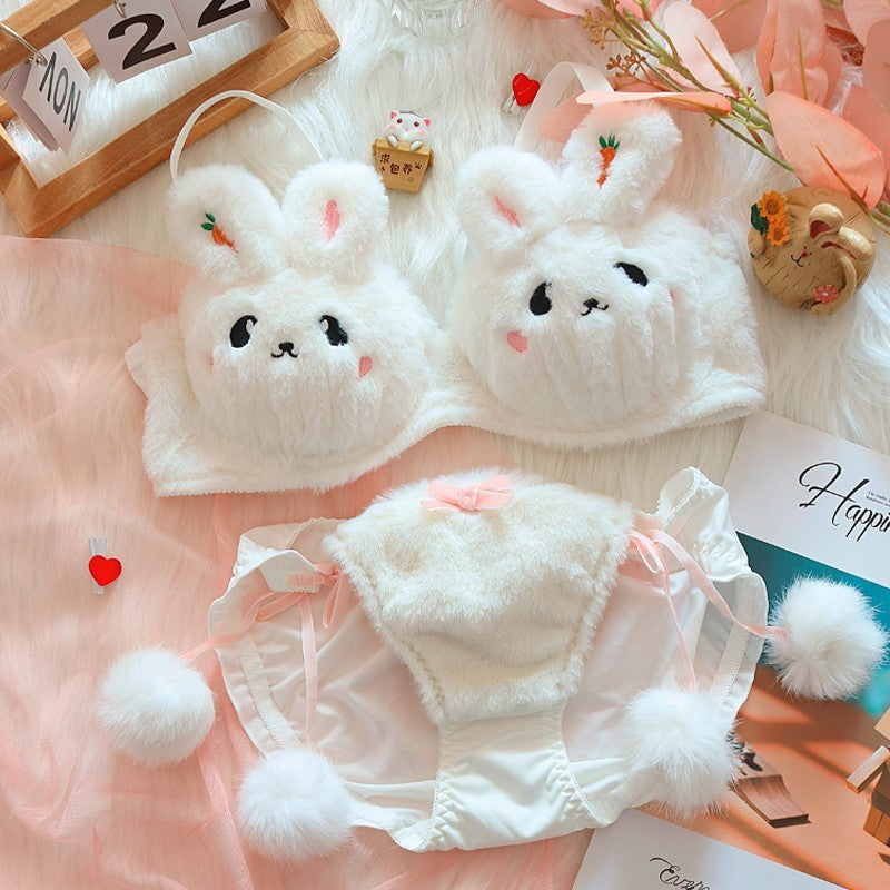 Moon Rabbit Girl Plush Bra Panties Set