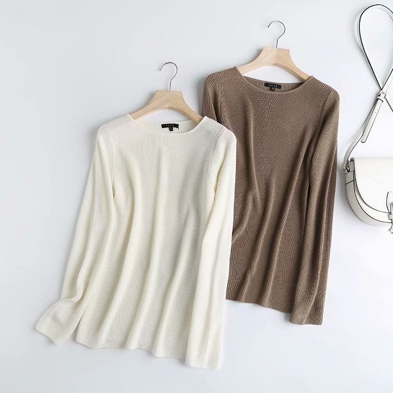 Boat neck shrink stitch design casual sweater