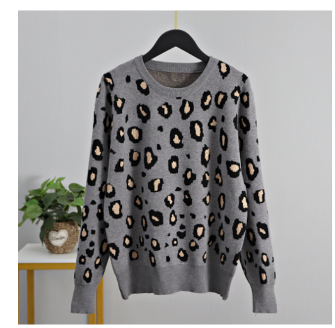 New Leopard Print Women's O-neck Sweater For Autumn And Winter