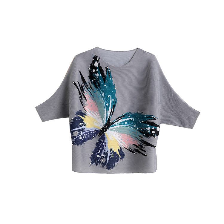 Camiseta holgada informal con estampado de mariposas de verano para mujer