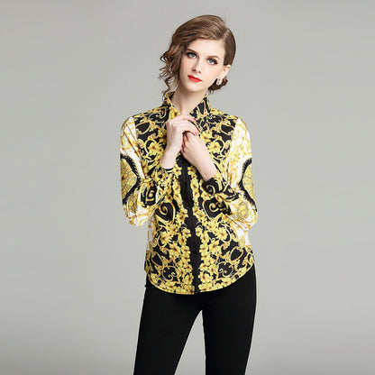 Fashion print all-match slim shirt