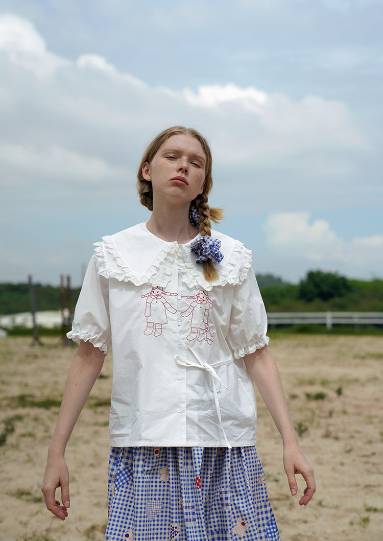 Lace collar embroidery short sleeve