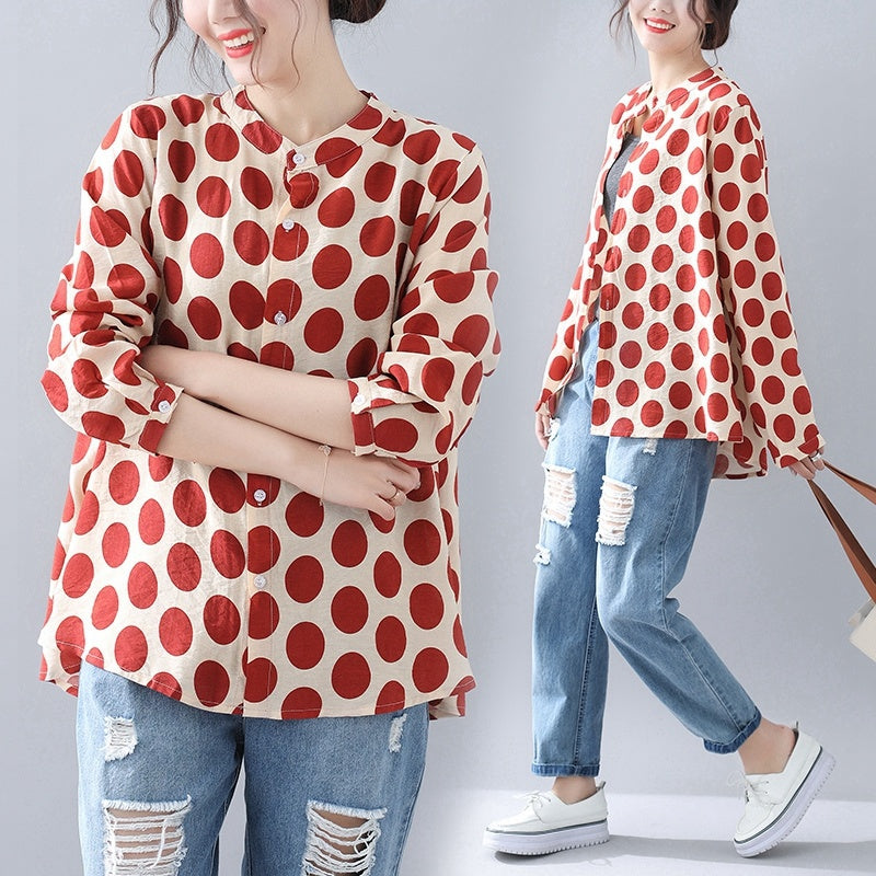 Shirt Long Sleeve All-match Small Stand-up Collar Shirt Plus Size Women's Clothing