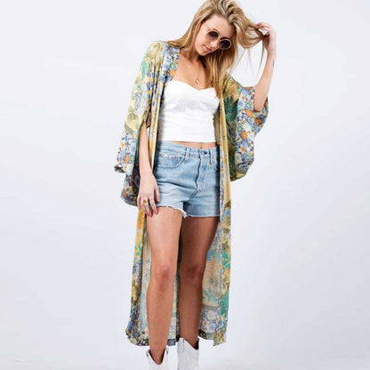 Women's printed short sleeve robe kimono