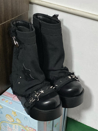 XINGX Botas de Lona con Parte Inferior Gruesa Botas de una Pieza para Mujer