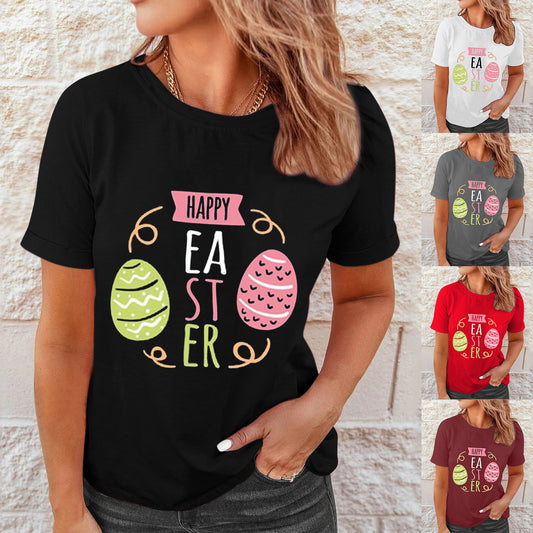 Camisas Mujer Pascua Impreso Blusas Casuales Camisetas De Manga Corta