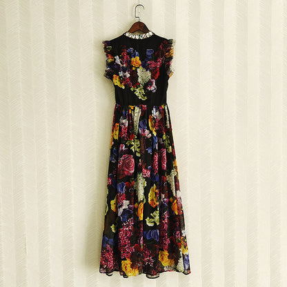 Printed Socialite Waist-controlled Large Hem Dress