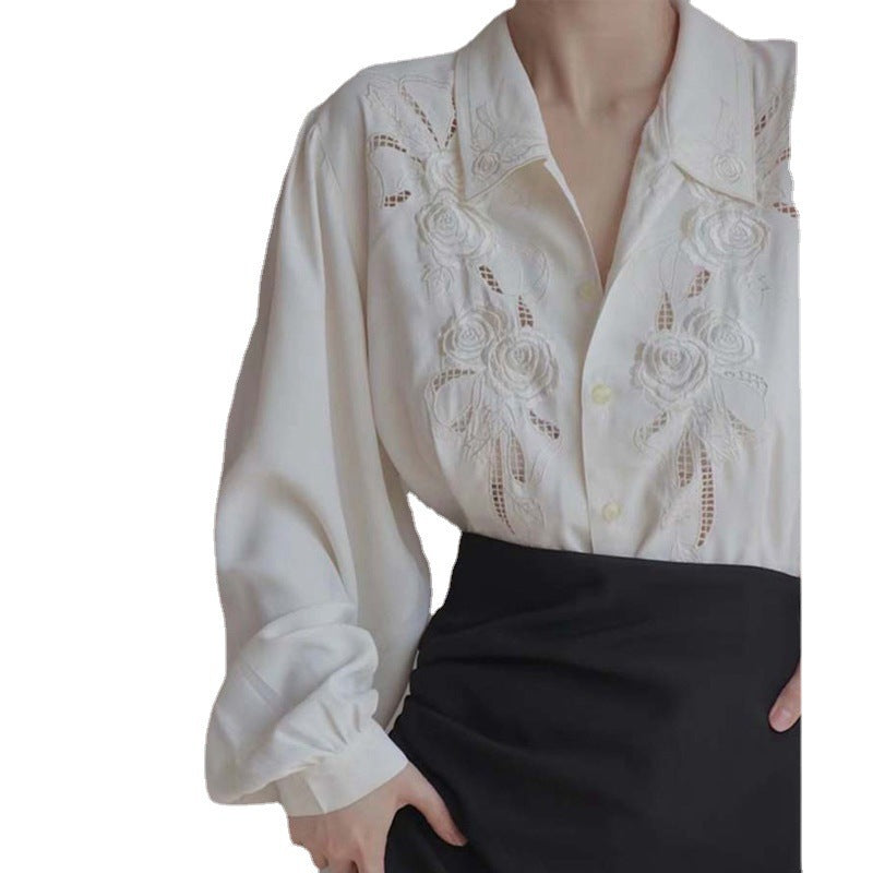 White Shirt Embroidered Hollow Shirt For Women