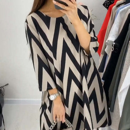 Fashion Round Neck Loose Slimming Stripes Dress