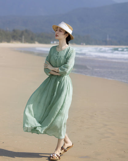 Embroidered Fairy Mid-sleeve Swing Cool Tourism Dress