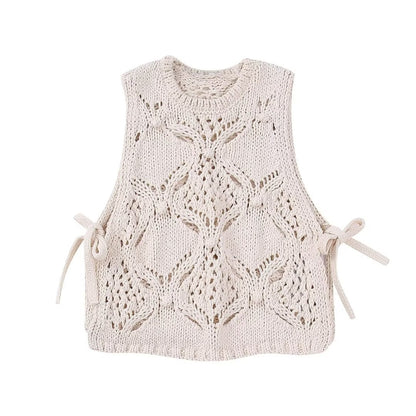 Round Neck Sleeveless Tassel Knit Top