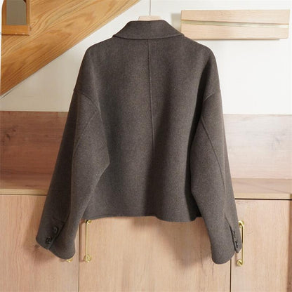 Original-women's Lapel Coffee Brown253 Deep Loose Double-sided Wool Short Coat