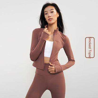 Chaqueta de yoga con cuello alto y forro polar para correr al aire libre