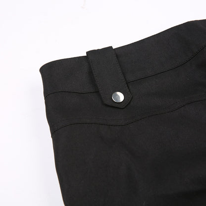 Pantalones tejidos negros rectos con costuras de cinta y bolsillo de High Street