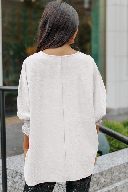 Black Plain Batwing Sleeve Business Casual Blouse for Women