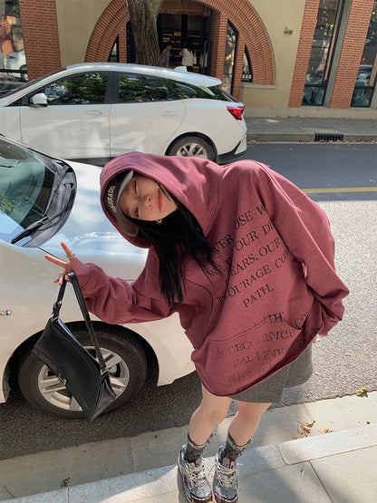 Sweat à capuche imprimé pour femmes, nouveau manteau Baggy rétro américain, Design Sense, haut de Niche, hiver