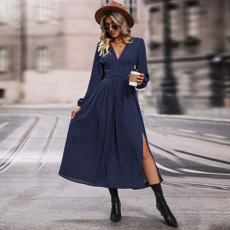 Long Sleeve Solid Color Dress Women's Long