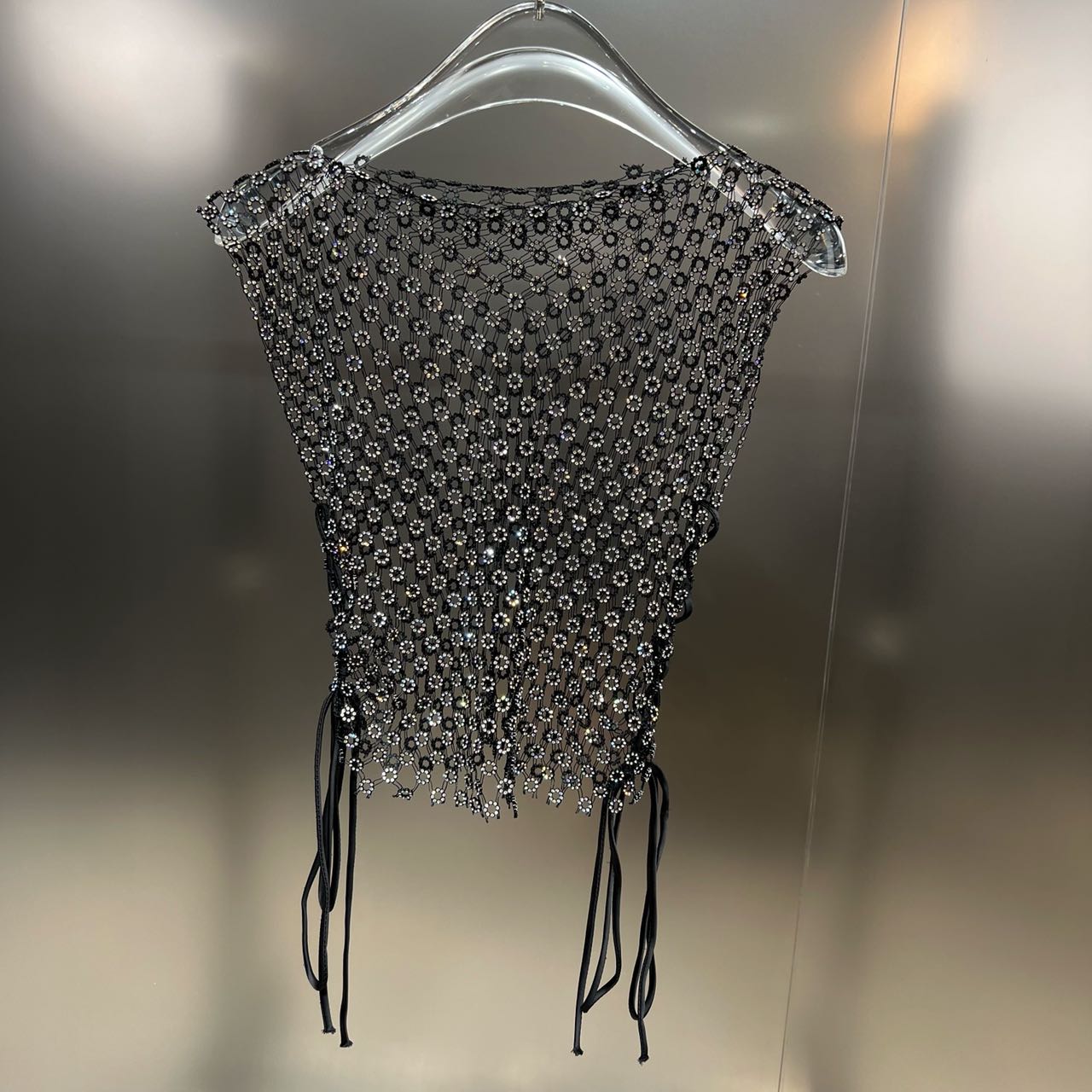 Round Neck Sleeveless Hollow Mesh See-Through Vest