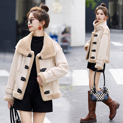 Lamb Wool Coat Women's Winter Fur Integrated