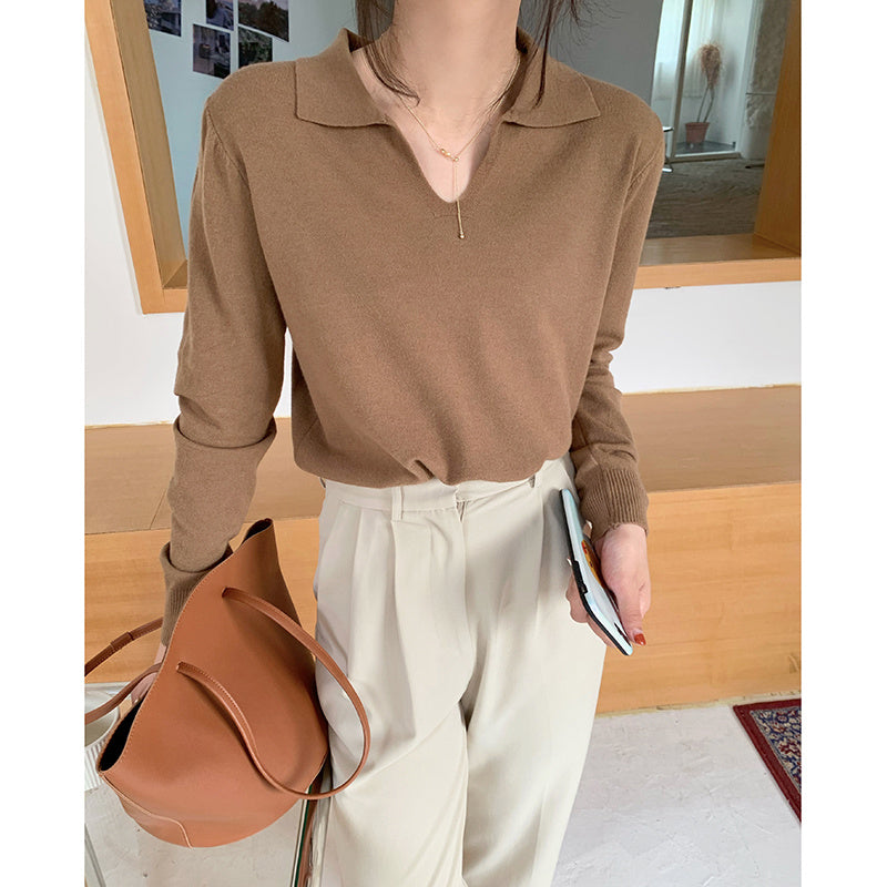 Women Knit Sweater Thin Pullover Long Sleeved Top