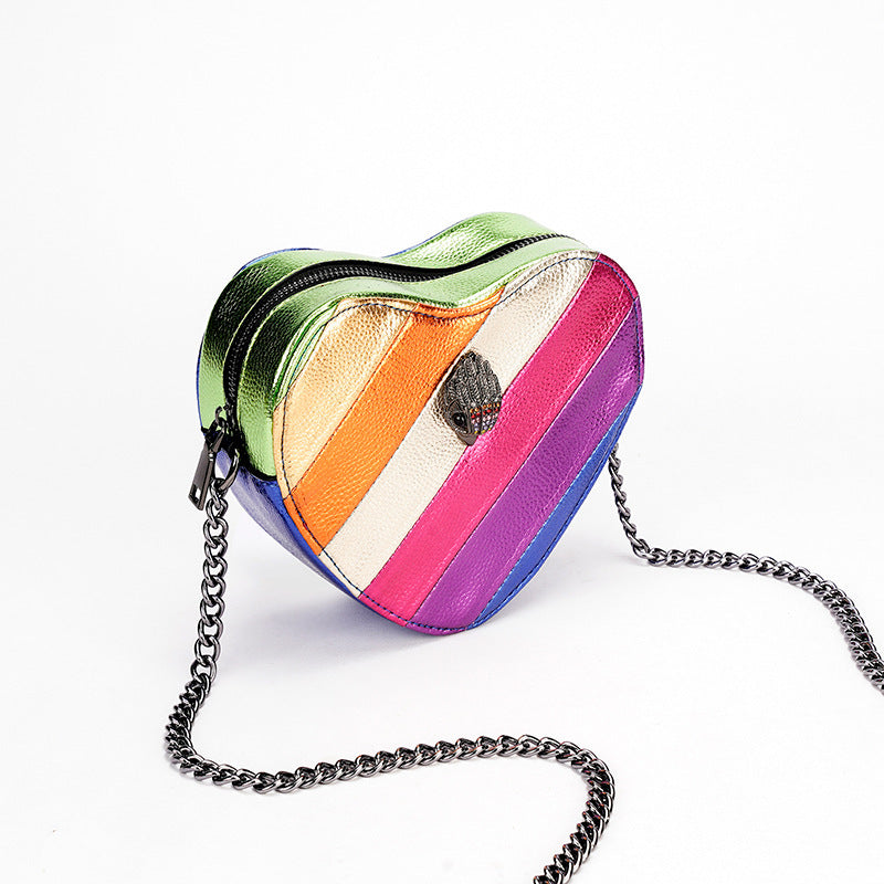 Bolso bandolera con cadena y costuras de arcoíris para mujer con diseño de cabeza de águila