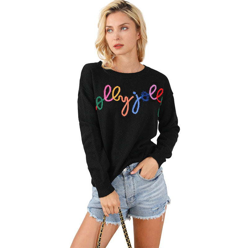 Pullover Crew Neck Casual Style Letter Printed Sweater