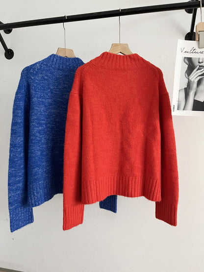 Pull tricoté en laine mélangée, mi-hauteur, col en v, pour femmes, automne et hiver