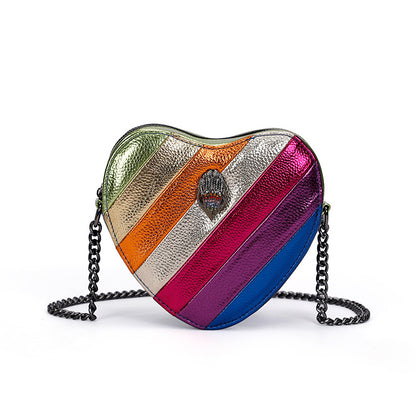 Bolso bandolera con cadena y costuras de arcoíris para mujer con diseño de cabeza de águila