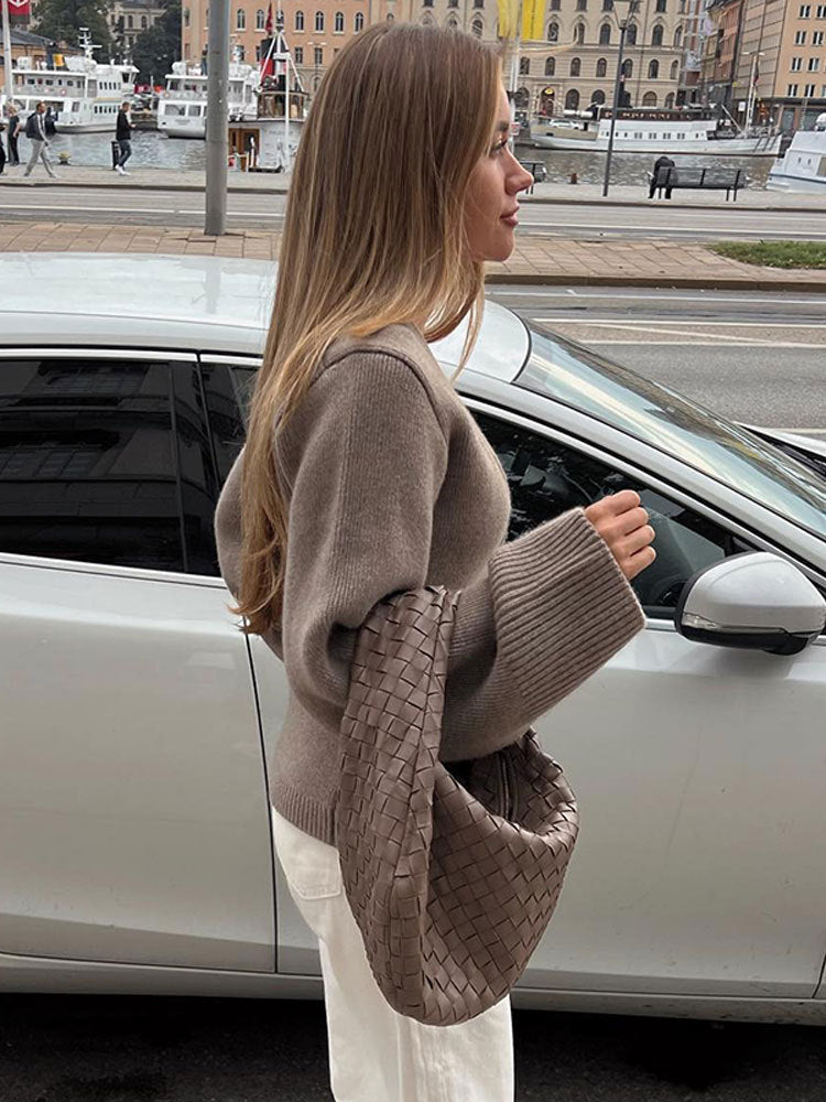 Cárdigan vintage de un solo pecho con bolsillo grande para mujer