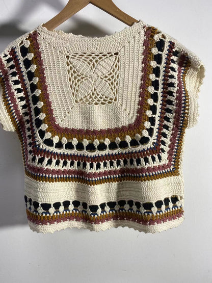 Heavy Industry Crochet Knitted Pullover Vest Fancy Yarn Cotton