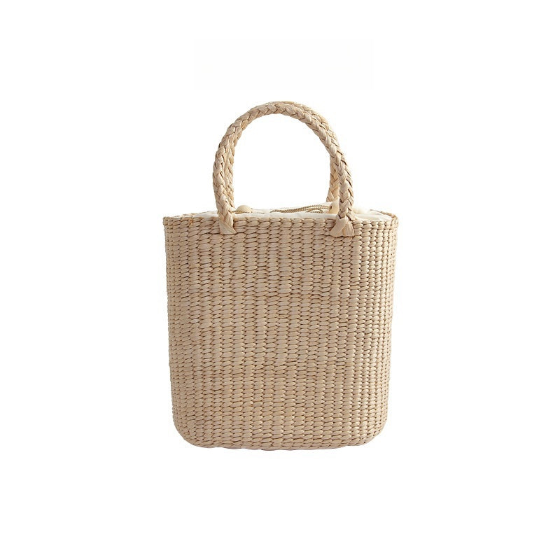 Casual Hand-woven Straw Bag Verticle Square Flower Purple