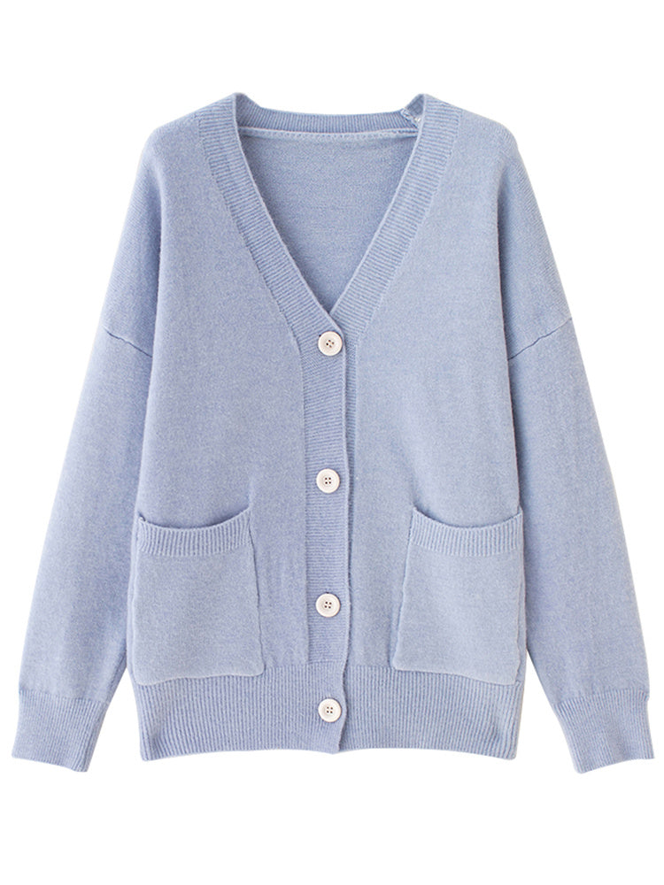 Soft Milk Blue Sweater Cardigan Loose And Lazy Outer Wear Knitted Jacket Top