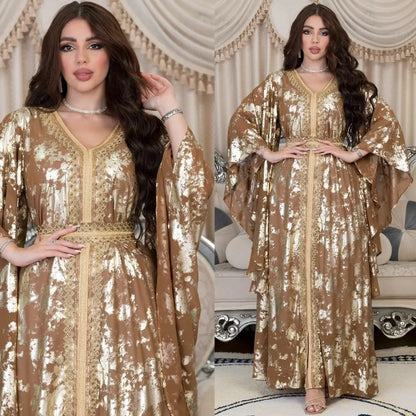 Muslim Chiffon Bronzing Robe Containing Belt Dress