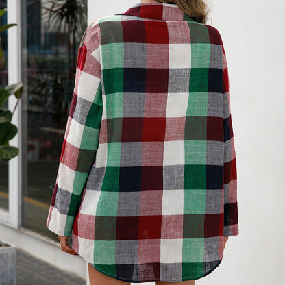 Loose Casual Colorful Plaid Midi Shirt Dress Top